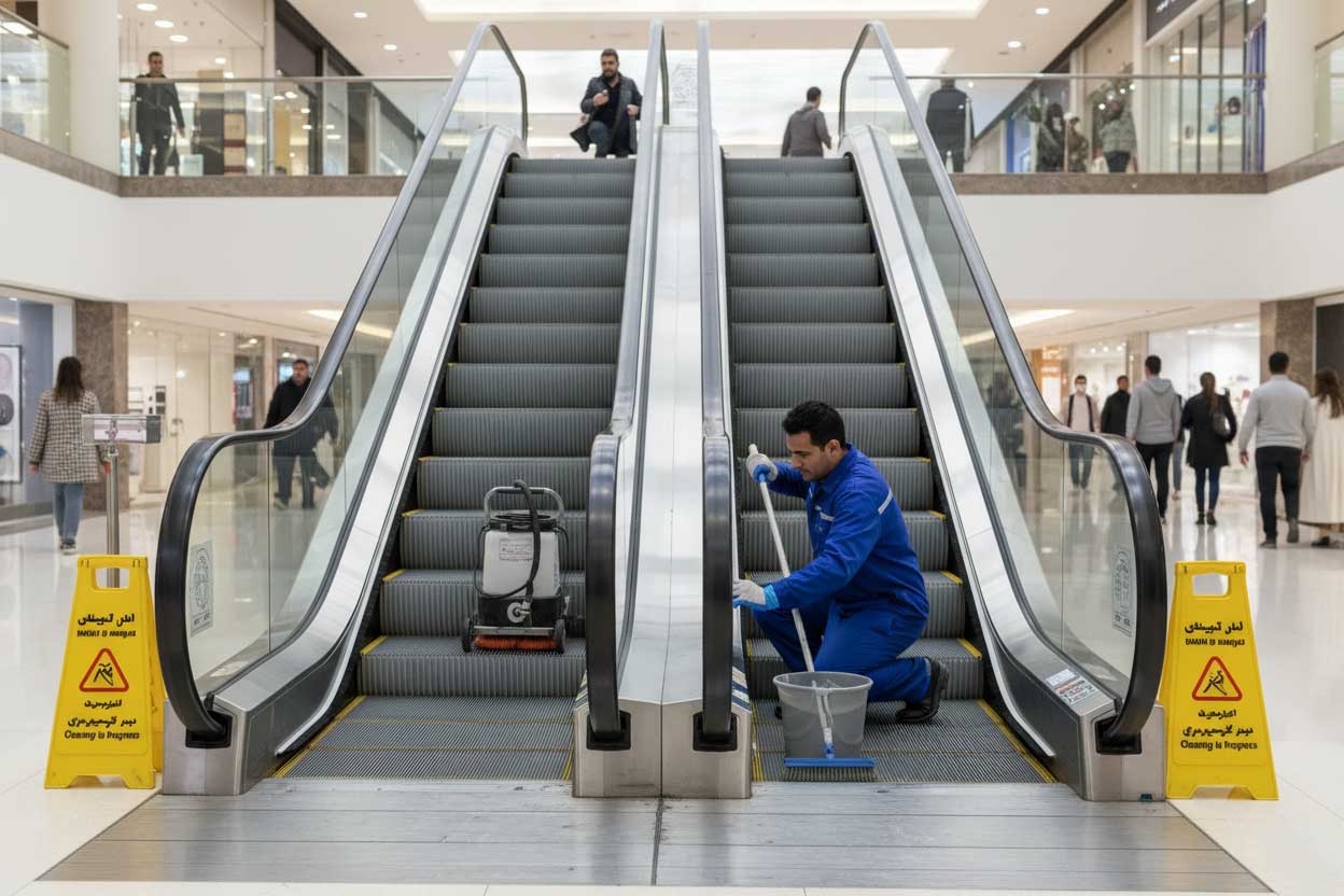 مراحل نظافت پله برقی