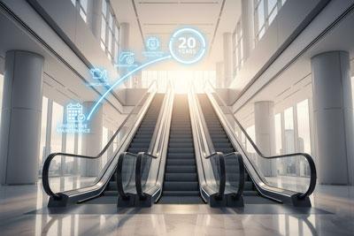 تصویر مفهومی نقشه راه افزایش عمر پله برقی تا ۲۰ سال: نگهداری پیشگیرانه، روانکاری، مدرن‌سازی و حفاظت محیطی.